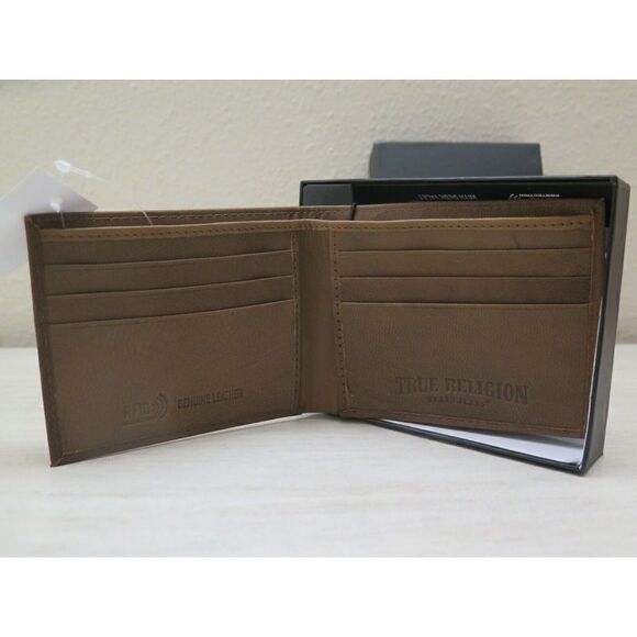 True Religion WESTON Men's Leather Brown Bifold Wallet TR201126 RFID $50 - Picture 2 of 8